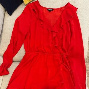 Express Vibrant Red Long Sleeve Dress